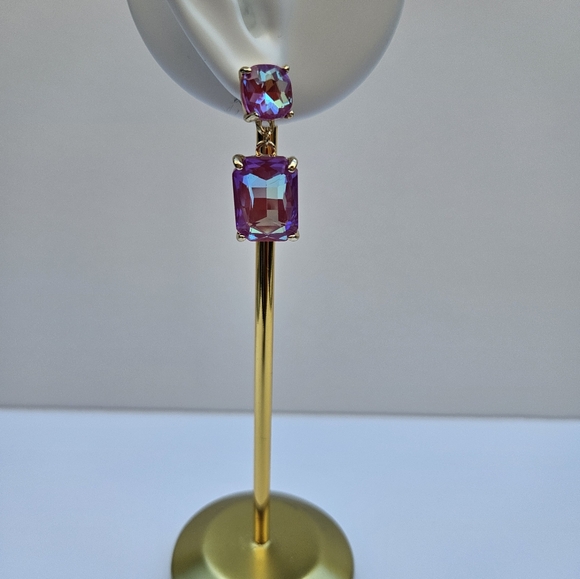 Pink Boho Chic Square Rectangle Dangle Evening Earrings - Picture 5 of 7